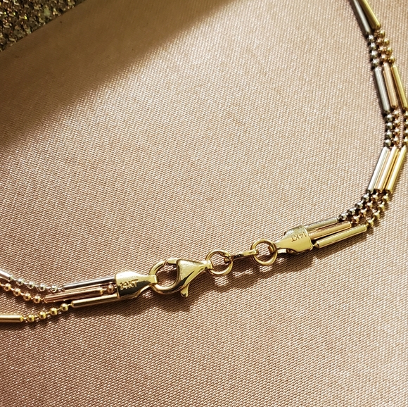 14k Gold Tri-Color Multi Layer Necklace - Picture 9 of 16